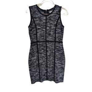 Calvin Klein Black & White Sheath Sweater Mini Dress Contrast Trim Size M